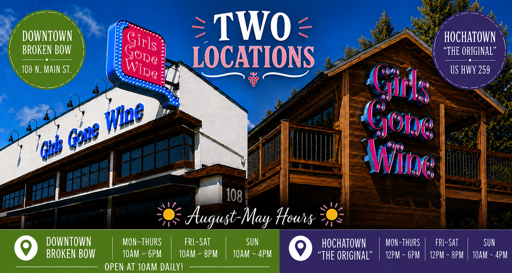 Visit the Girls Gone Wine. August to May Hours!