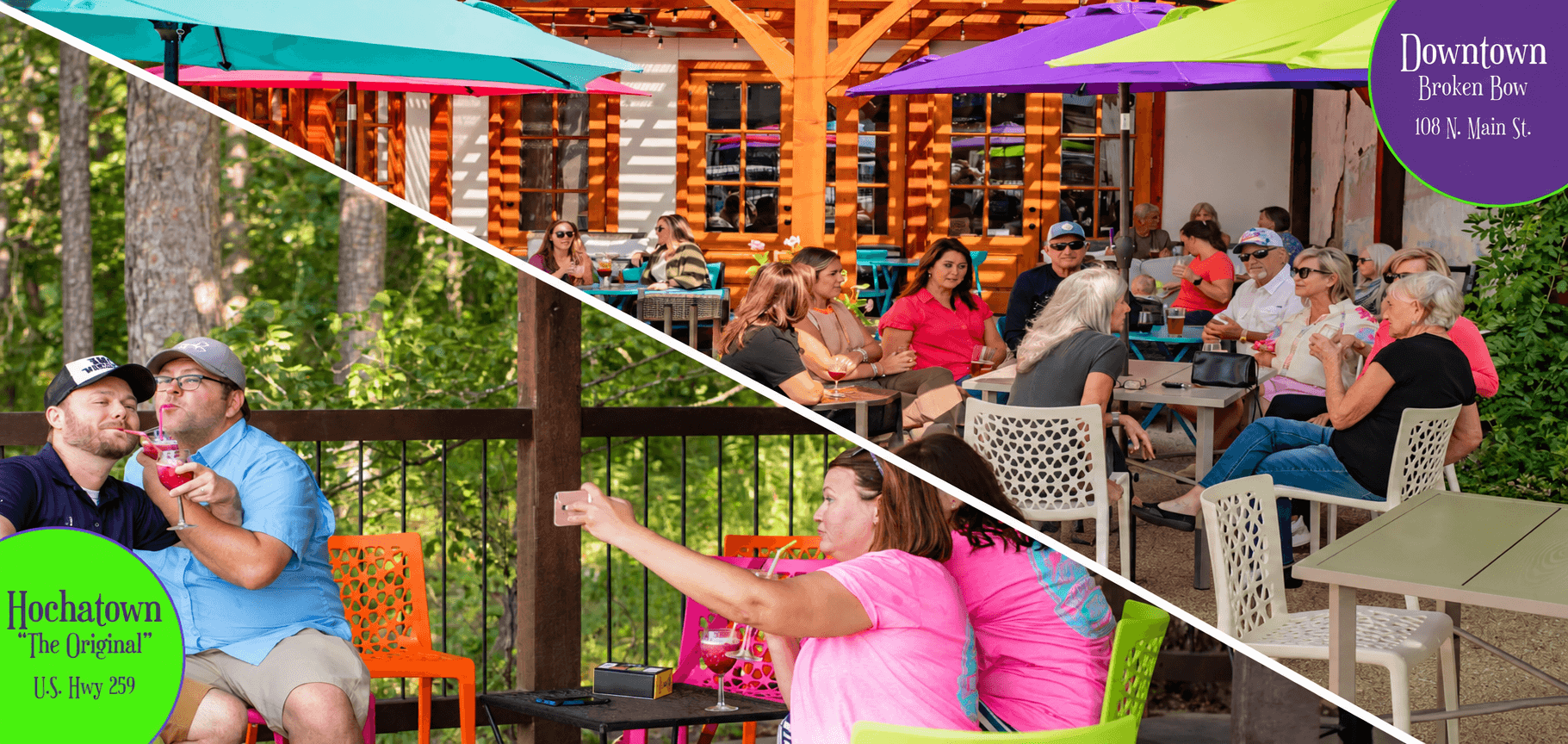 Friends enjoying a Wine-a-rita on the Girls Gone Wine patio
